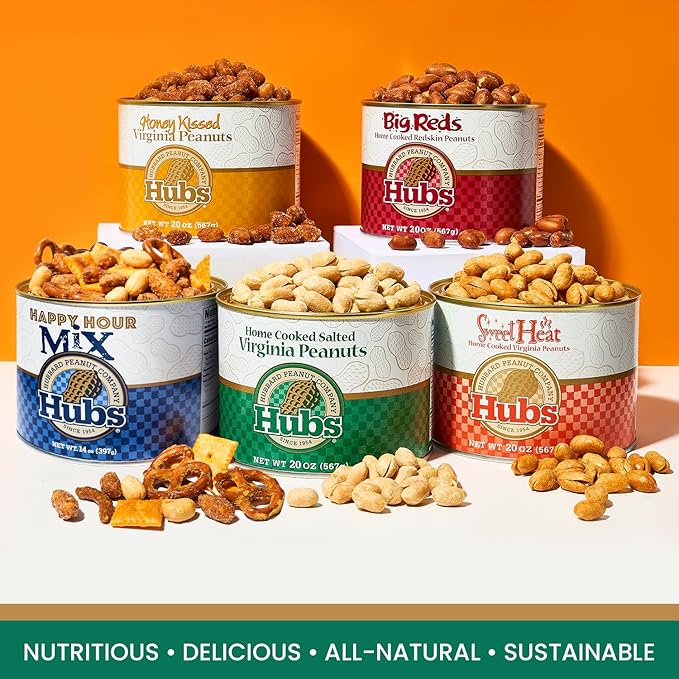 Hubs Peanuts Premium Salted Virginia Nuts Non-GMO Gluten Free Healthy Snacks - Irresistible Crunch &amp Flavored Peanuts - Made from Premium Ingredients - Vacuum-Sealed Tin - 2 Packs of 40 oz Cans