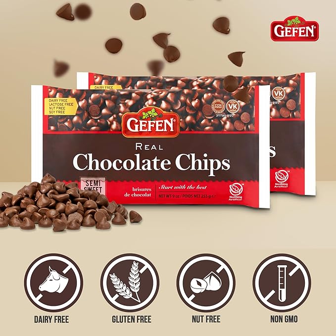 Gefen Vegan Semi Sweet Real Dark Chocolate Chips Dairy Free 9oz (3 Pack)Nut Free Lactose Free Kosher Great for Baking