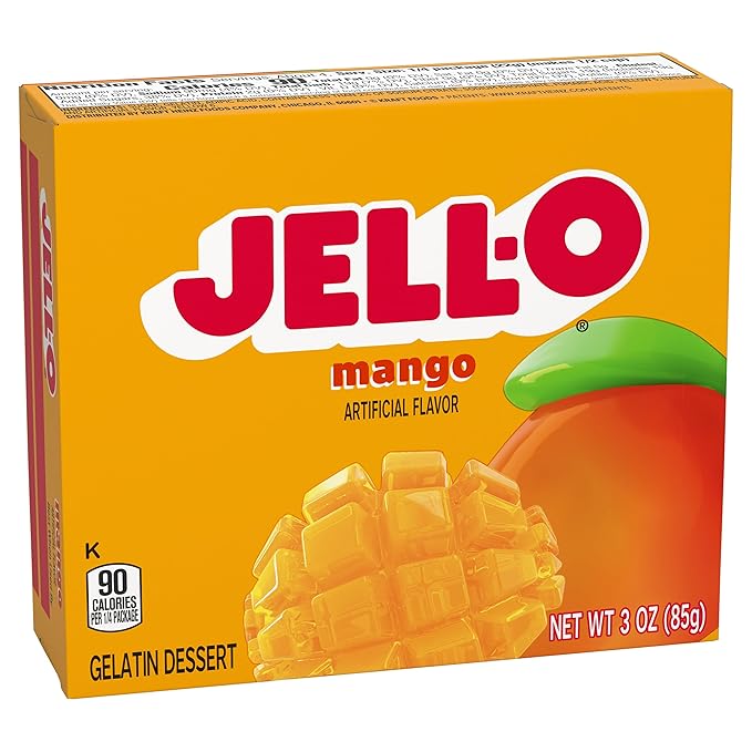 Jell-O Gelatin Dessert Mix Mango Flavored Classic Fruit Gelatin for Easy Desserts Snacks &amp Party Recipes 3 oz (Pack of 6)