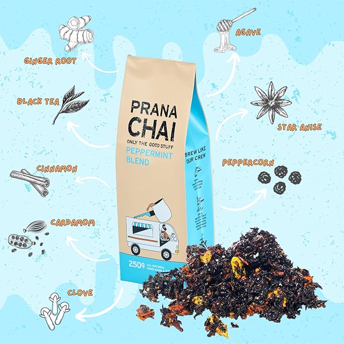 Prana Chai 3 Flavor Sampler - Masala Original Chai Turmeric Blend Peppermint