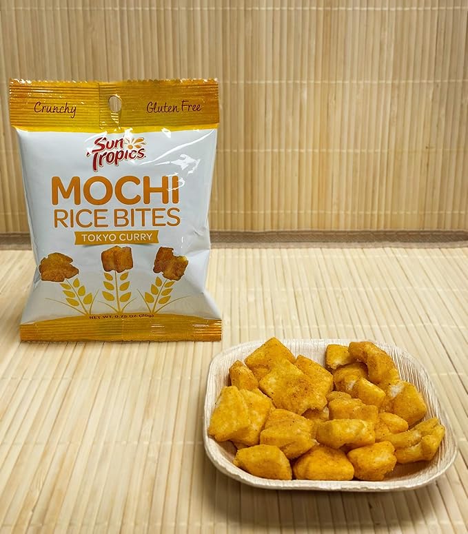 Sun Tropics Mochi Snack Bites Tokyo Curry 75 Oz (24 Pack) Gluten Free Snack Size Vegan No MSG Added Dairy Free Crunchy Snack