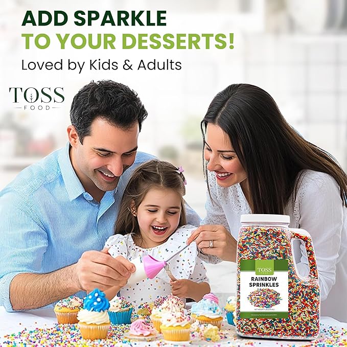 TOSS Rainbow Sprinkles Jimmies 7 Pounds Cake Decorating Topping for Baking and Ice Cream Resealable Container