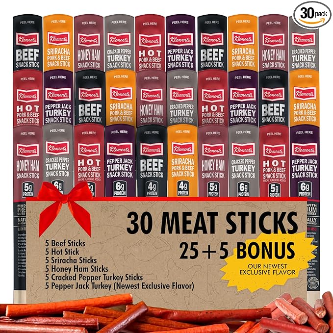 Jerky.com 30-Pack Jerky Variety Pack Meat Sticks - Low Carb High Protein Snacks | Keto Friendly Gluten Free | Bonus Includes Exclusive Flavor | Turkey Ham Pork &amp Beef Sticks Jerky Gifts | Birt