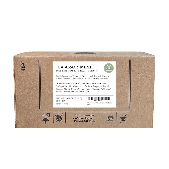 Steven Smith Teamaker Amazon Exclusive Variety Pack Sampler 10 Flavors of Black Green Herbal Tea Sugar-Free Sustainably Grown Full Leaf Plant Based Tea Bags 30 Sachets 0.78oz each