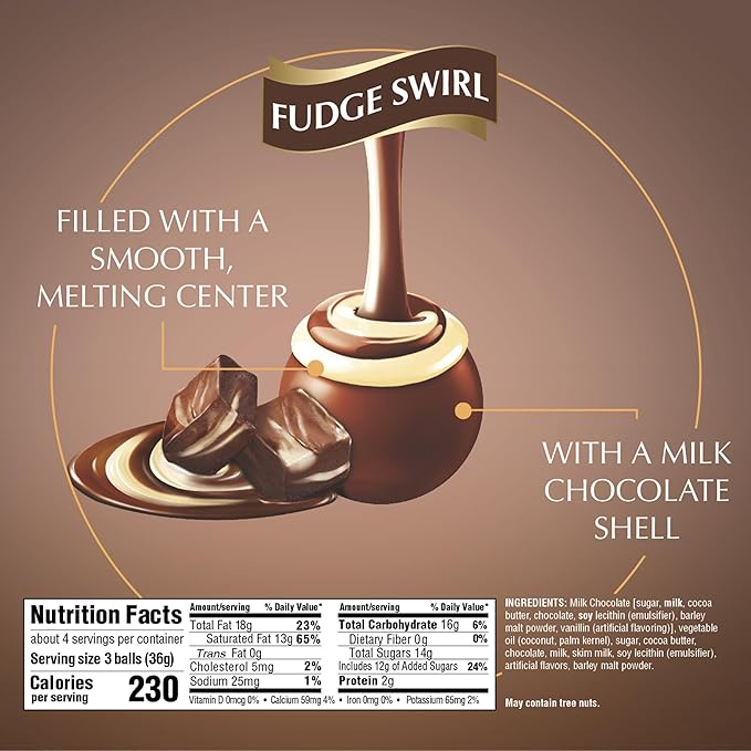 Lindt LINDOR Fudge Swirl Milk Chocolate Truffles Milk Chocolate Candy with Smooth Melting Truffle Center Great for gift giving 5.1 oz. Bag (6 Pack)