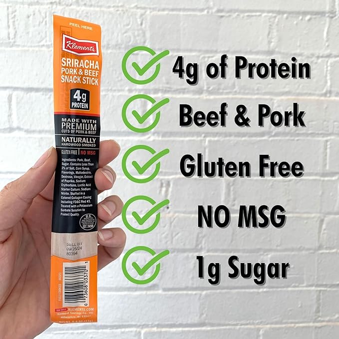 Jerky.com Sriracha Pork and Beef Snack Sticks 26 Pack (24 + 2 Bonus) | Low Carb High Protein Keto Snacks | Delicious Gluten Free Beef Sticks | Gifts for Men