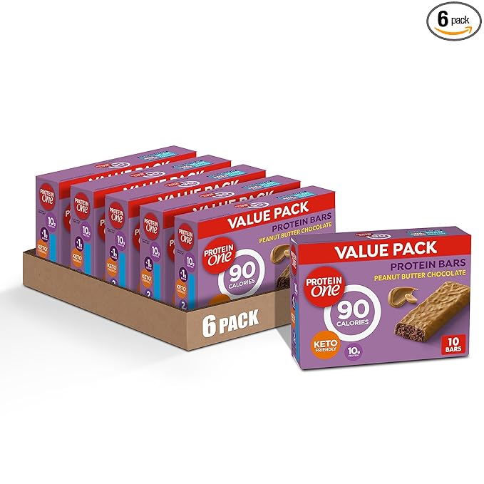 Protein One 90 Calorie Keto Protein Bars Peanut Butter Chocolate 10 ct (Pack of 6)