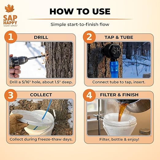 Maple Syrup Tapping Kit - (10) Taps for Maple Trees (10) 3' Food Grade Maple Syrup Tubing Drops (5) 1 Quart Maple Syrup Filters Maple Syrup Drill Bit Detailed Instructions Recipe Cards