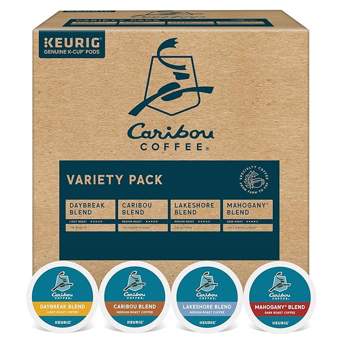 Caribou Coffee Single Serve Keurig K-Cup Pod Variety Pack Light Medium and Dark Roast Coffees 40-Count Box(Pack of 1)