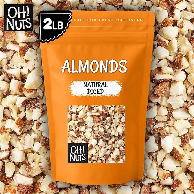 Oh! Nuts Almonds Natural Diced - Raw - 100% Natural - 2 lb - High-Protein Diced Almonds - Packed in New York Zip-Seal Bag for Exceptional Freshness