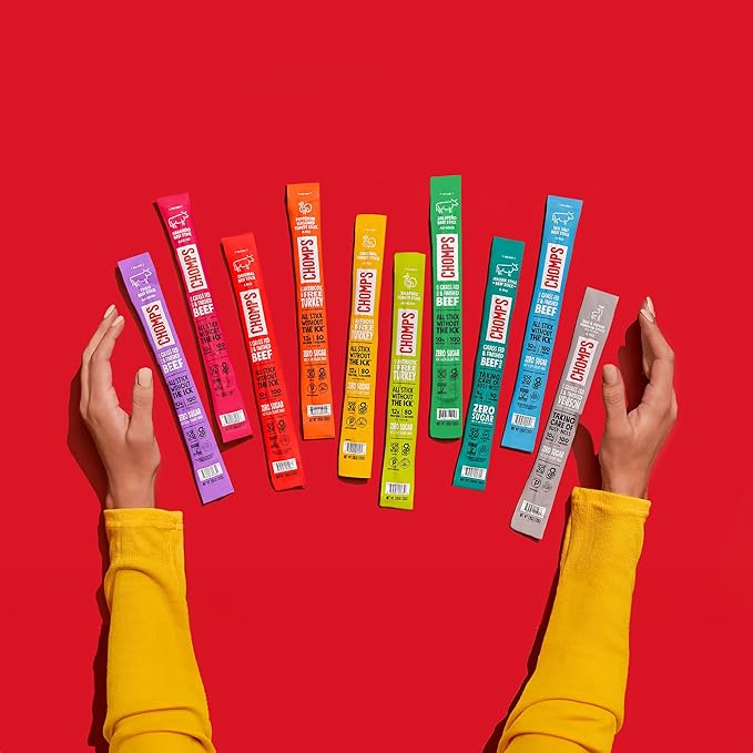 Chomps Pepperoni Turkey Jerky Meat Snack Sticks 10-Pack - Keto Paleo Low Carb Whole30 Approved 12g Lean Meat Protein Gluten Free Antibiotic Free Zero Sugar Food