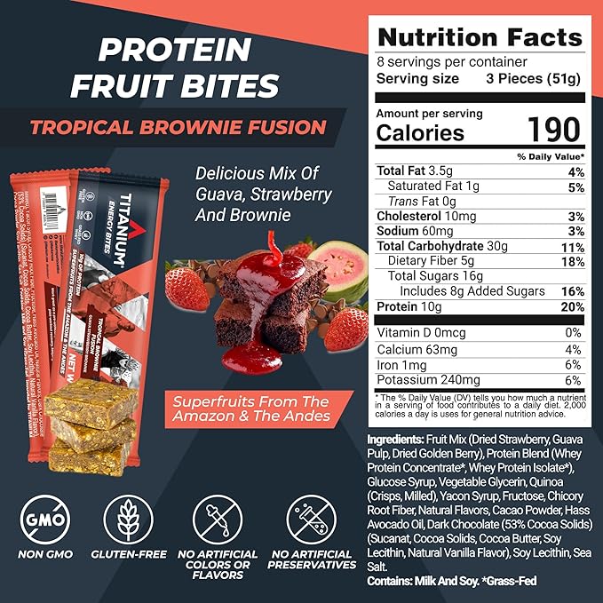 TITANIUM Protein Energy Bars - Fruit Bars with Dried Superfruits Quinoa 10g Of Protein Chocolate Chip - Alternative To Cliff Bars - Snack Bars Healthy Food - Camping Snacks Hiking Food - Healthy