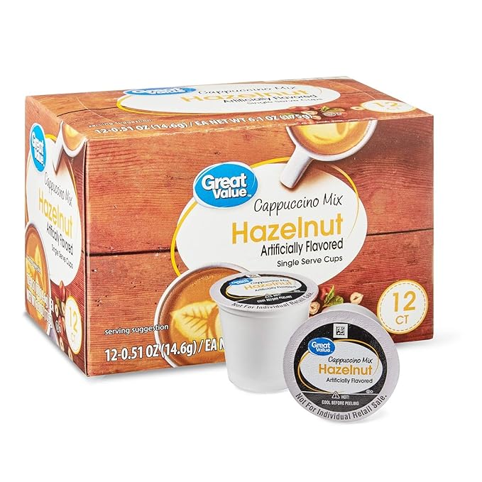Great Value Cappuccino Coffee and Hot Drink Single Serve Pods 12 Count (Hazelnut Cappuccino Pack of 5)