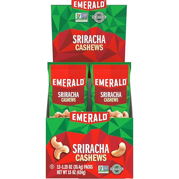 Emerald Nuts Sriracha Cashews 1.25 Oz Bags 12 Count