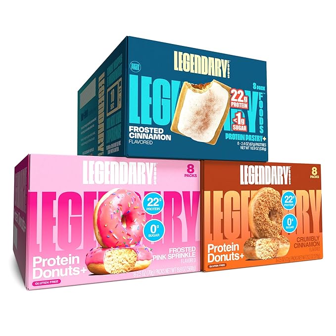 Legendary Foods 22 g Protein Pastry and Donut Bundle 24 Pack - Low Carb Meal Replacement Bar - Gluten Free Protien Snacks - Healthy Keto Snack Box - Low Sugar Energy Bars - Bariatric Diabetic Friendly