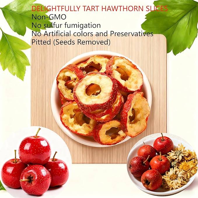 DABC OAK LAND Hawthorn Slices Hollow Circle Seedless 100% Natural Sun-Dried Hawthorn Fruit Hawthorn Berries for Tea 山楂干 山楂果茶 山楂片 Natural Herbal Tea for Digestion 8OZ/Bag