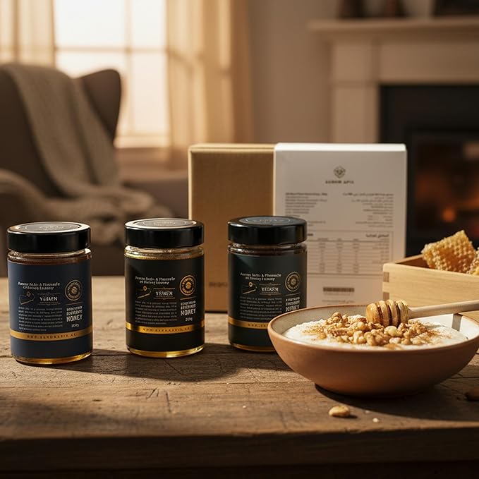 Aurum Apis Raw Yemeni Honey Gift Box – Authentic Sidr Sumar &amp Wildflower Honey | 100% Raw Unfiltered Hand-Harvested Non-GMO Smooth Texture &amp Rich Aroma (Pack of 3) – Each 330g Honey Jar