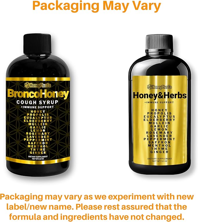 HoneyPlusCo | Honey&ampHerbs - Natural Honey Cough &amp Cold Relief +Immune Support - BroncoHoney (Reinforced with Propolis Garlic Lemon Mint Eucalyptus &amp More for Cough Cold Allergy) - 12