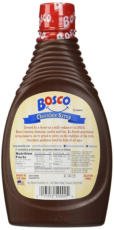 Bosco Original Chocolate Syrup 22oz Squeeze Bottle (3 Pack) Natural Cocoa | Rich &amp Thick | Gluten Free | Kosher