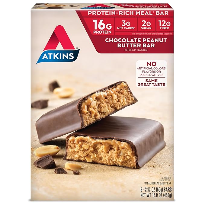 Atkins Advantage Bars Chocolate Peanut Butter Keto Friendly 8 Count