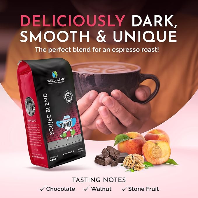 Well-Bean Coffee - Boujee Blend Coffee Beans Brazil Colombia and Honduras Coffee Blend Antioxidant Rich Whole Bean Coffee Gluten-Free Keto Coffee Dark Roasted Coffee 2 lb