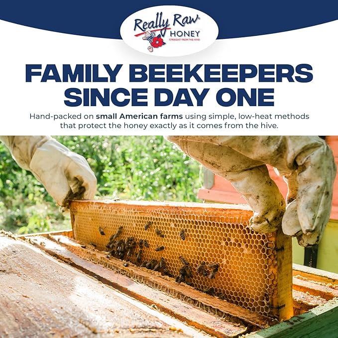 Really Raw Honey Straight from the Hive Never Heated or Filtered Harvested from Small USA Family Farms Smooth and Dense (42 Ounce)