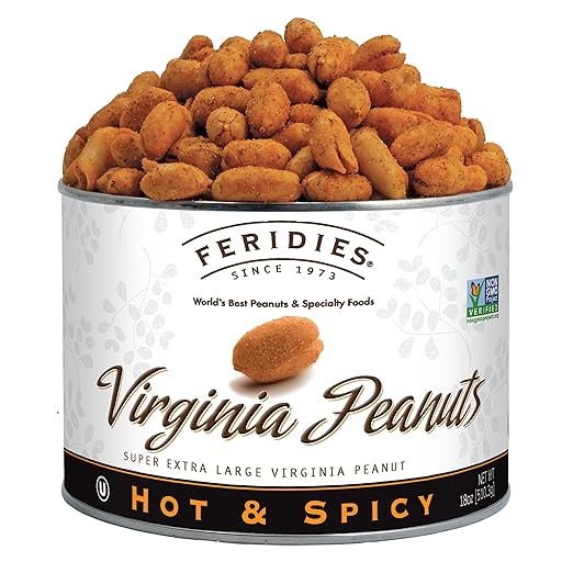 FERIDIES Super Extra Large Hot and Spicy Virginia Peanuts 18oz CAN