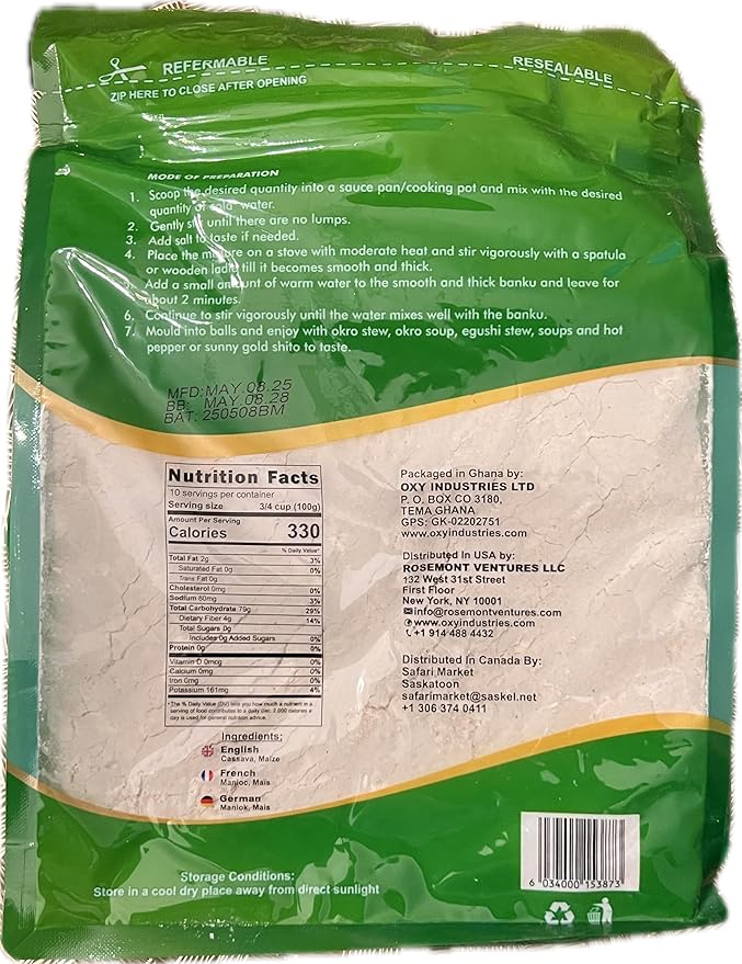 Sunny Gold Banku Mix Traditional African Cassava and Maize Flour 2.2 lbs