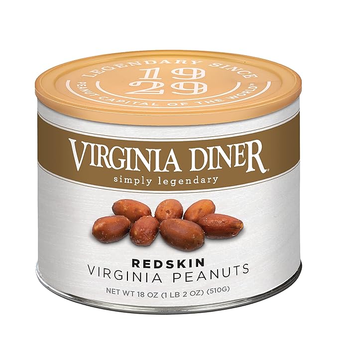 Virginia Diner Blister Roasted Salted XL Red Skin Virginia Peanuts Gourmet All Natural Non GMO 18 oz Can