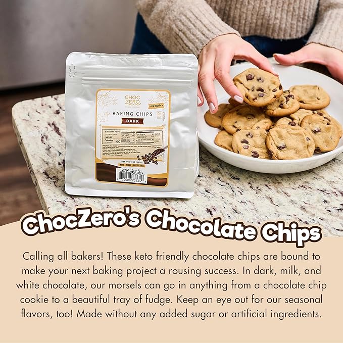 ChocZero White Chocolate Chips No Added Sugar Keto &amp Low Carb Gluten Free No Sugar Alcohols 20 oz Bag for Baking &amp Desserts