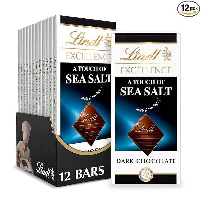 Lindt EXCELLENCE Sea Salt Dark Chocolate Bar Dark Chocolate Candy with a Touch of Sea Salt 3.5 oz. Bar (12 Pack)