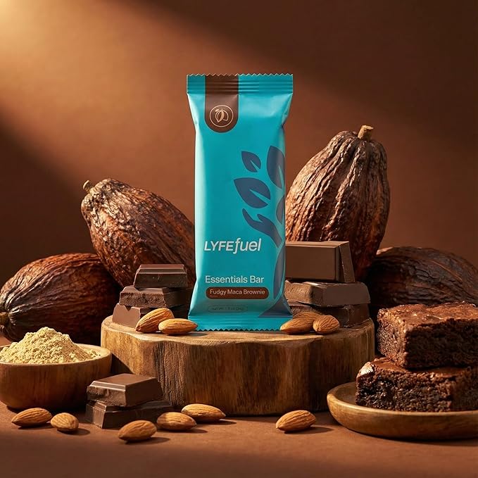Meal Replacement Bar by LyfeFuel - Vegan Protein Bar Packed with Organic Superfoods Fiber &amp 21 Essential Nutrients from 100% Plant Based Whole Foods (Fudgy Brownie - Box of 10) Gluten Free Paleo