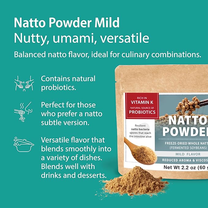sonomono Japanese Natto Mild Flavor Fermented Soybean Powder. Traditional superfood Freeze-Dried Non-GMO Vegan. Natural Source of Probiotics Prebiotics Vitamin K. Made in Japan 60 g