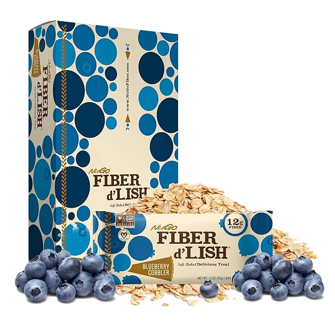 NuGo Fiber d'Lish Blondie 16 Count and Blueberry Cobbler 16 Count Bars 12g Fiber 150-160 Calories