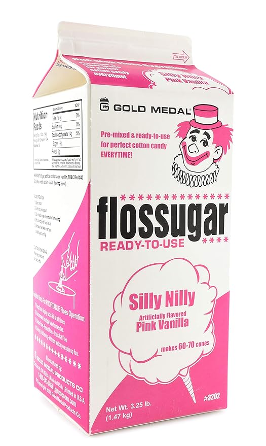 Cotton Candy Floss Sugar- Blue Raspberry Pink Vanilla Strawberry-1/2 Gallon-Three Pack