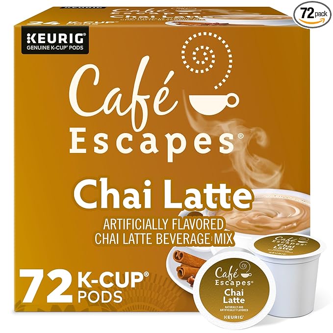 Cafe Escapes Chai Latte Tea Beverage Single-Serve Keurig K-Cup Pods 72 Count (3 Boxes of 24 Pods)