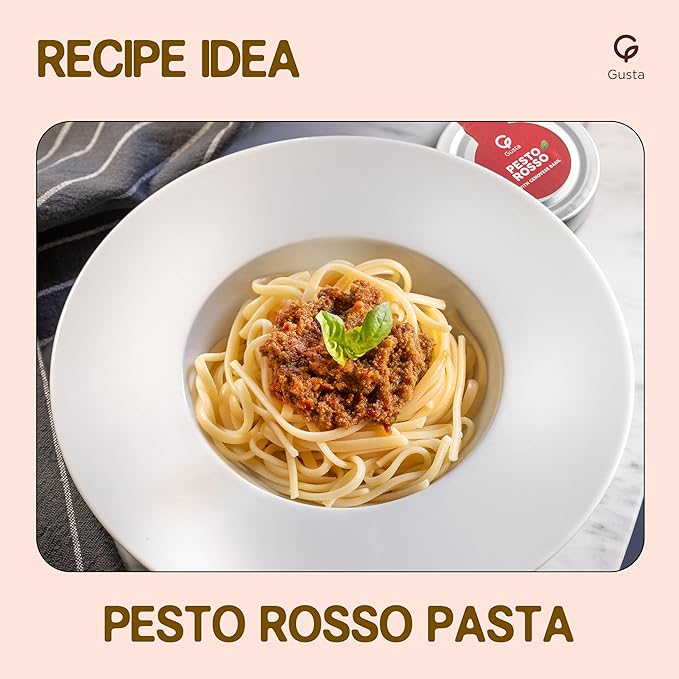 Authentic Italian Imported Sun-Dried Tomato Red Pesto Sauce - All-Natural Creamy Gourmet Spread - Made with Basil Extra Virgin Olive Oil &amp Herbs - 180g Jar