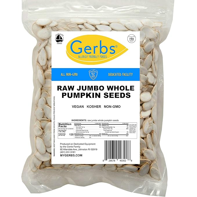 Jumbo Raw Pumpkin Seeds in Shell by Gerbs - 4 LBS - Top 11 Food Allergen Free &amp Non GMO - Vegan &amp Kosher - Premium Giant Size Whole Pepitas – COG USA