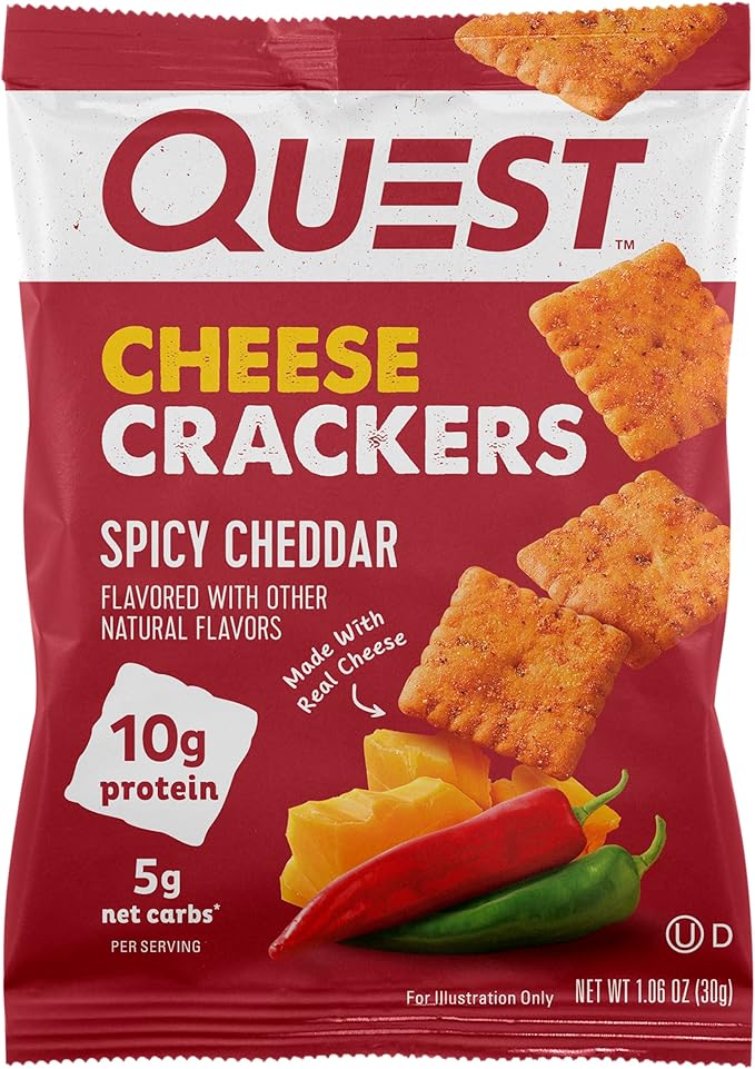 Quest Lemon Cake Protein Bars 12 Count and Cheese Crackers Spicy Cheddar Blast 12 Count