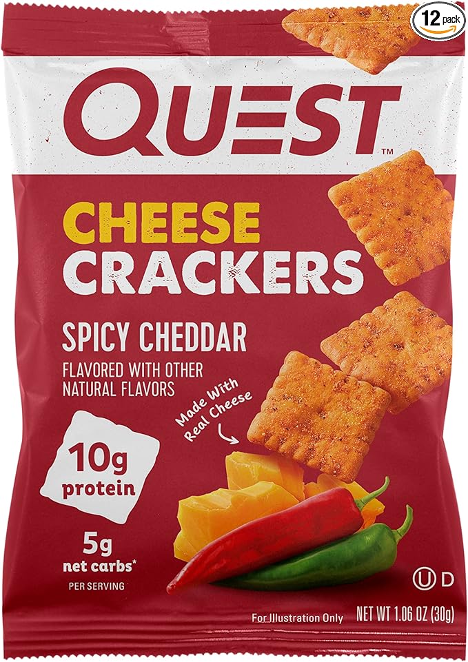 Quest Lemon Cake Protein Bars 12 Count and Cheese Crackers Spicy Cheddar Blast 12 Count