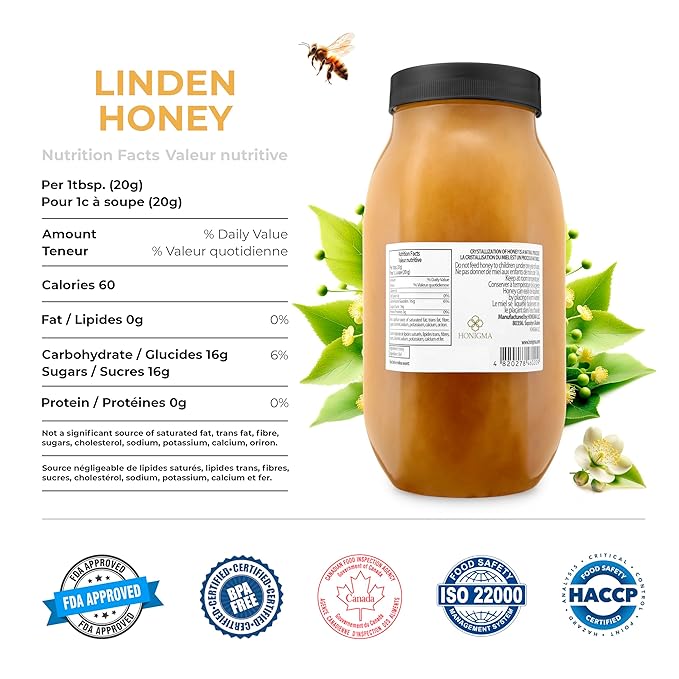 HONIGMA® Marma Linden Honey | Authentic Raw Honey from Ukraine | 100% Pure Unpasteurized &amp Fully Crystallized | 1000g/35.2oz | Naturally Solid Texture | Pack of 2