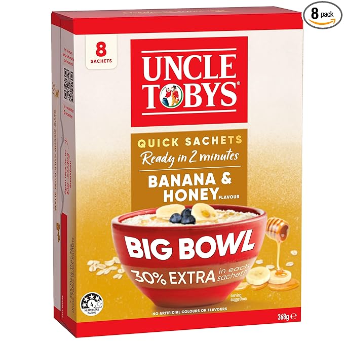 Uncle Tobys Big Bowl Oats Banana &amp Honey 8 Sachets Ready In 2 Minutes