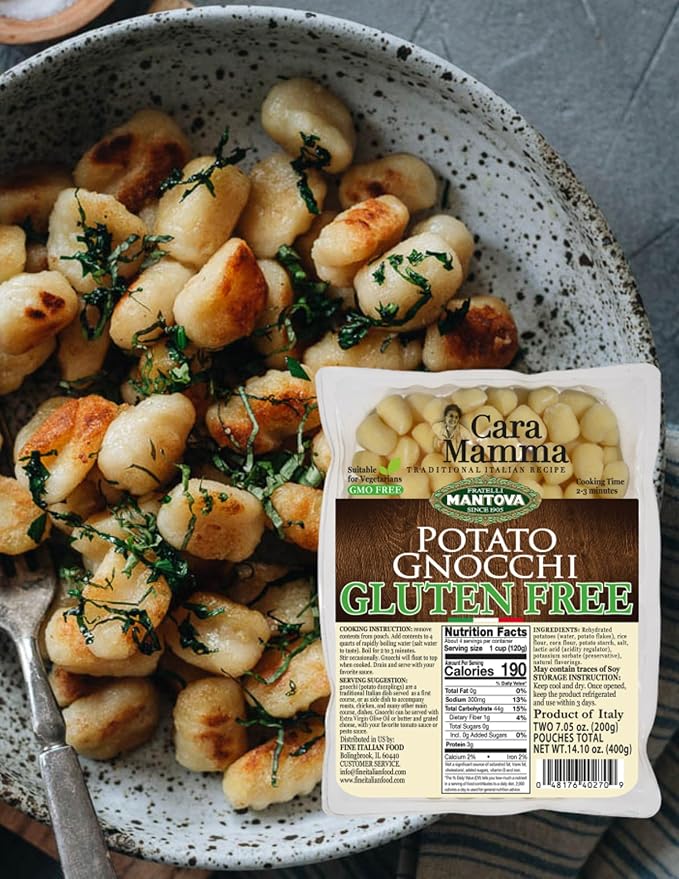 Mantova Gluten-Free Potato Gnocchi 14.10 oz. (Pack of 11) Product of Italy Traditional Easy-to-Cook Gluten-Free Potato Gnocchi All-Natural Ingredients Ideal with Tomato Sauces Alfredo Sauce C
