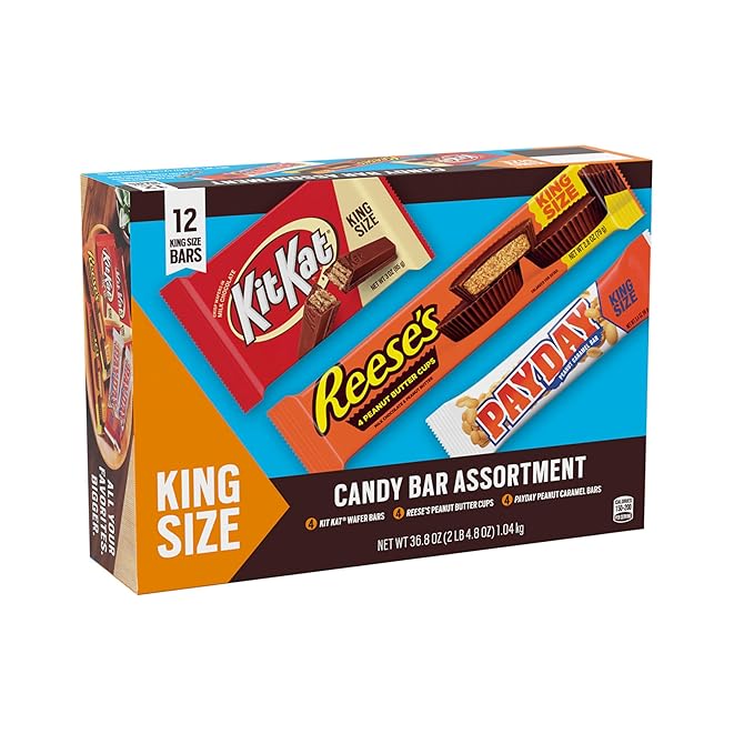 KIT KAT PAYDAY and REESE'S Assorted Flavored King Size Candy Variety Box 36.8 oz