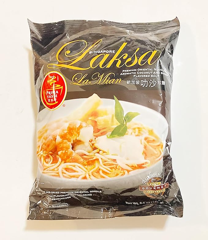 Prima Taste Singapore Laksa La Mian Premium Oriental Noodles Coconut and Shrimp Flavored Soup 6 oz Pack of 4