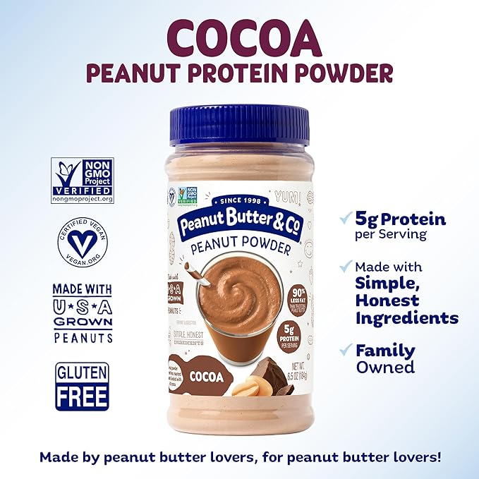 Peanut Butter &amp Co. Cocoa Peanut Protein Powder Non-GMO Project Verified Gluten Free Vegan 6.5 oz Jar