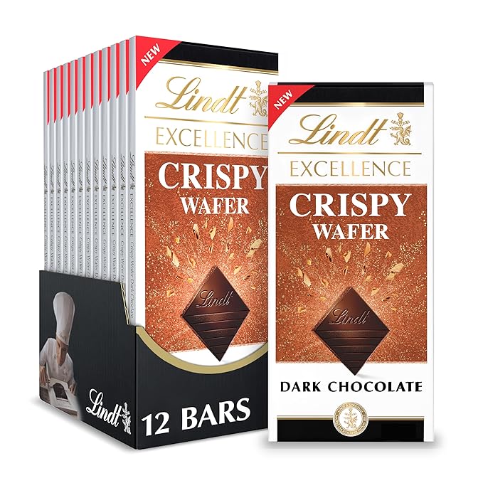 Lindt EXCELLENCE Crispy Wafer Dark Chocolate Candy Bar Dark Chocolate with Crispy Wafer Pieces 3.5 oz. Bar (12 Pack)