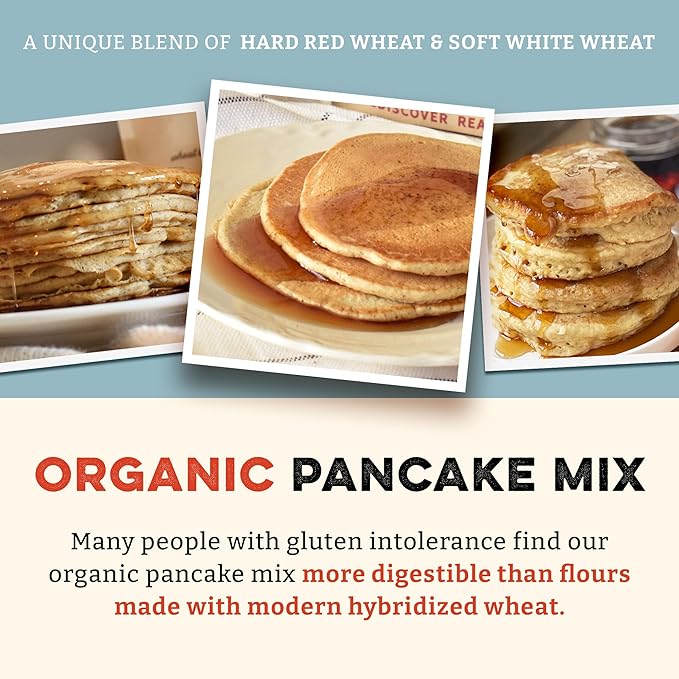 Sunrise Flour Mill Heritage Organic Pancake Mix &amp Whole Wheat Pastry Flour (80 Ounce (Pack of 2)) - Non-GMO Kosher Grown Without Glyphosate Unbleached High Protein Superior Baking