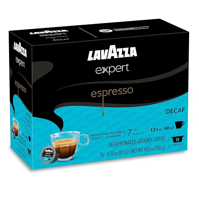 Lavazza Expert Espresso Decaf Capsules Medium Roast Arabica and Robusta Blend Compatible with Lavazza Classy Machines (72 Capsules)