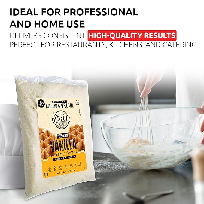 OldSoul Professional Belgian Waffle Mix | GLUTEN FREE &amp VEGAN | Crispy | 30 Lbs | Vanilla Flavor | 168 Waffles (30 Lbs Gluten Free &amp Vegan)